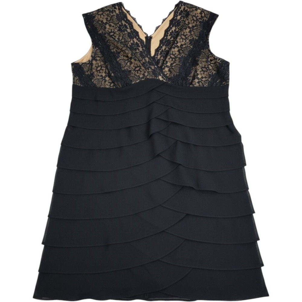 Connected Apparel Black Lace Tiered Chiffon Cocktail Dress 22W Sleeveless V-Neck